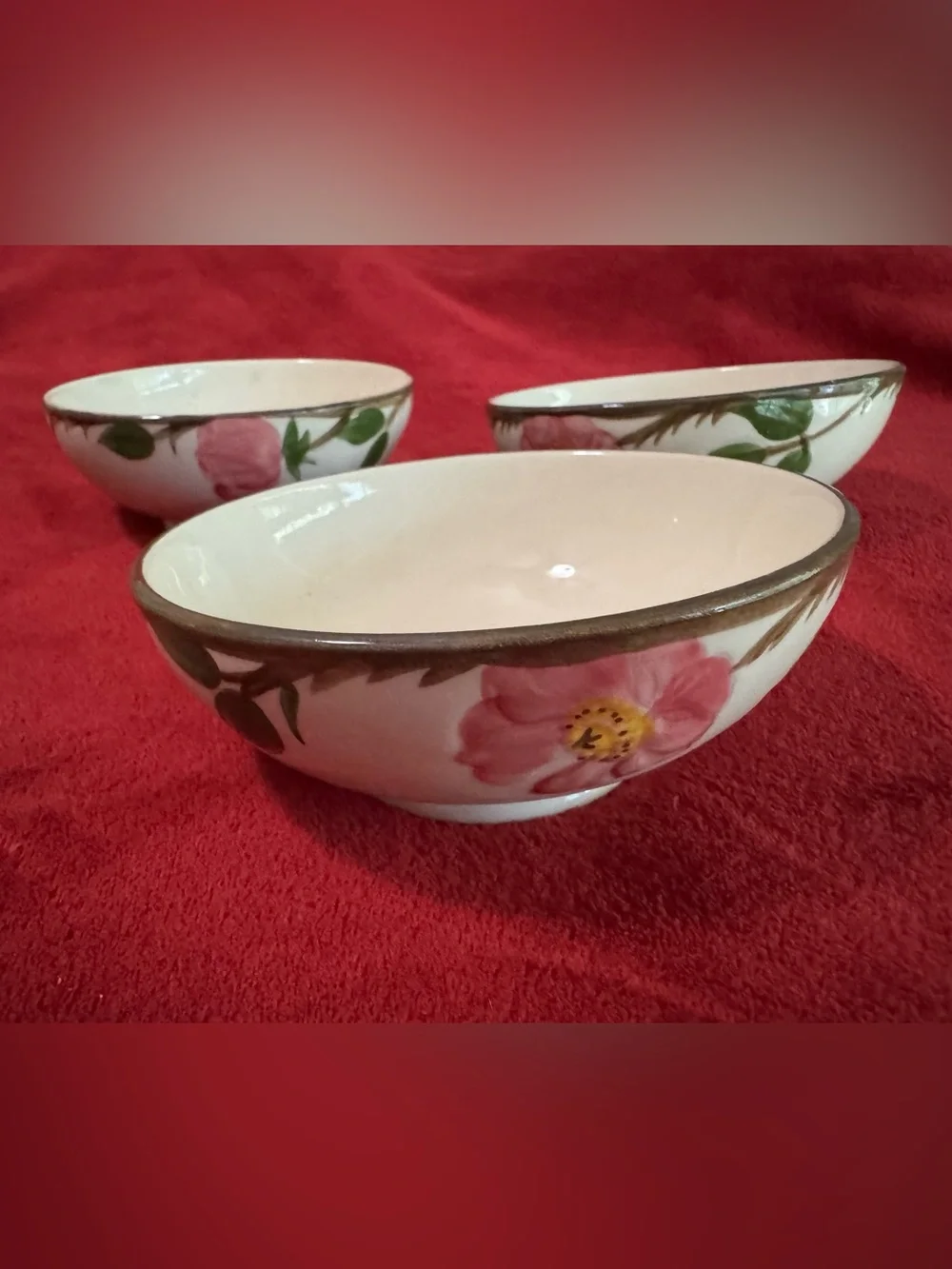 3 Franciscan Dessert Rose Hand-Painted Floral Ceramic oatmeal Bowls - 5.5